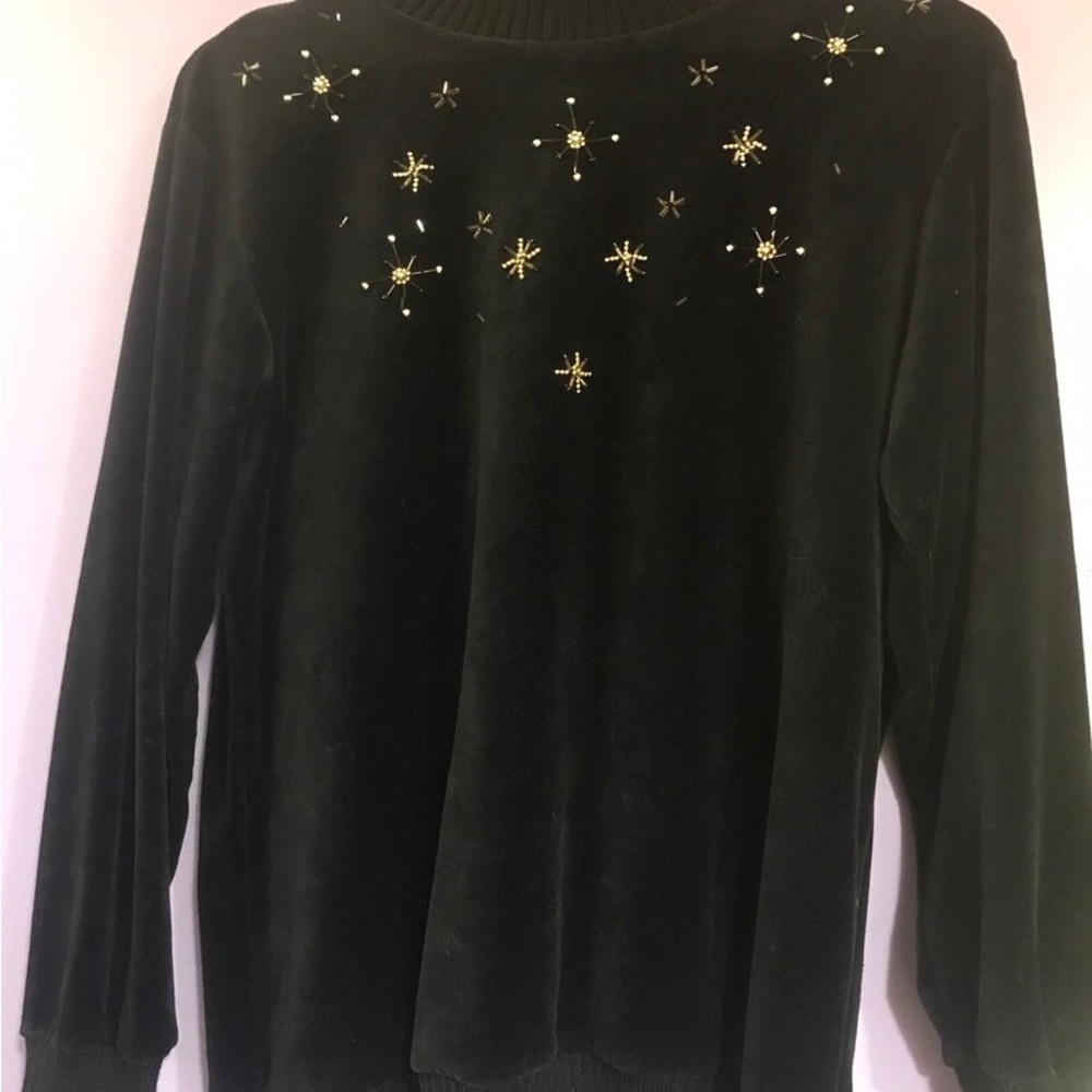 Summit Place Size Small Black Velour Snowflake Beaded Sweater